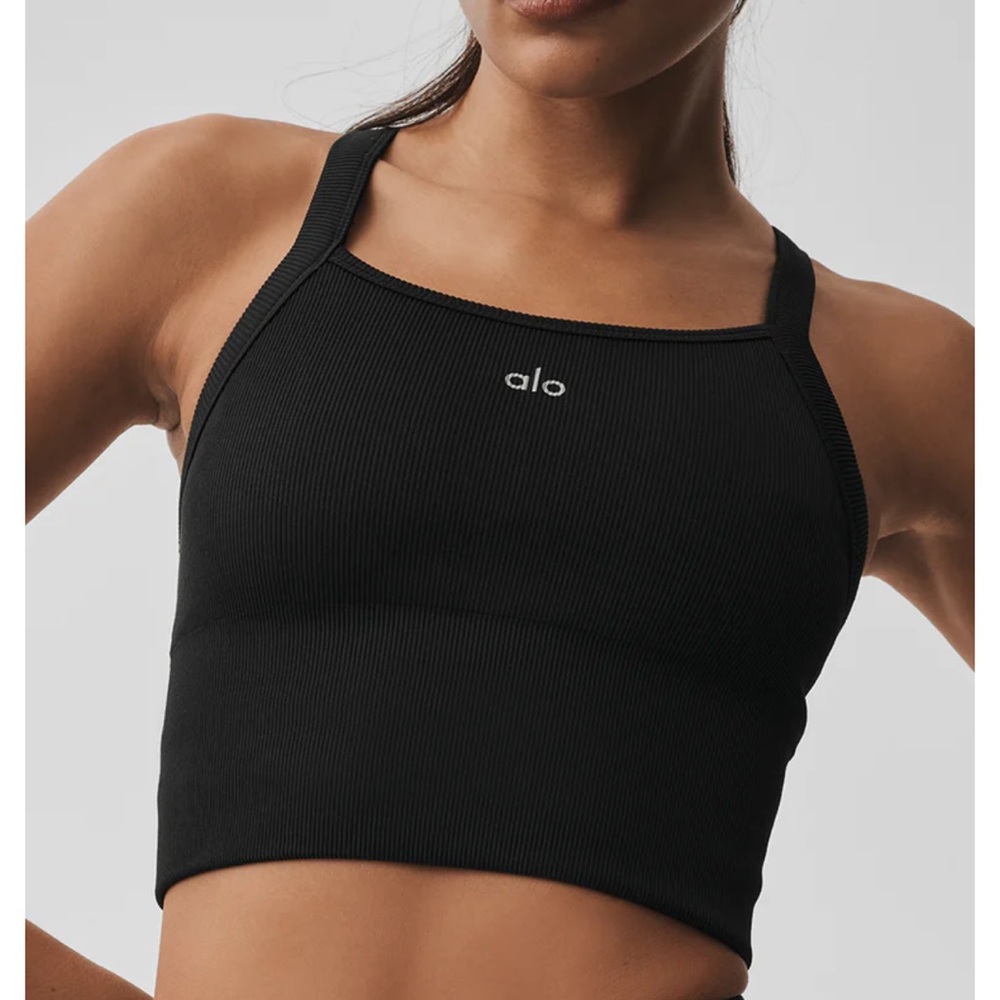 ALO Yoga Black Ribbed Sports Bra
